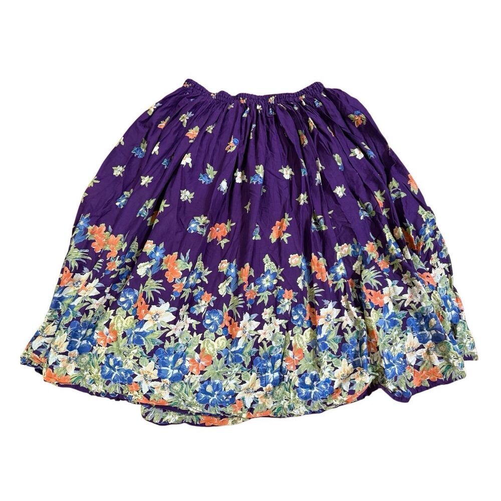 Requirements Vintage-Inspired Purple Floral Skirt Boho Hawaiian Aesthetic Women